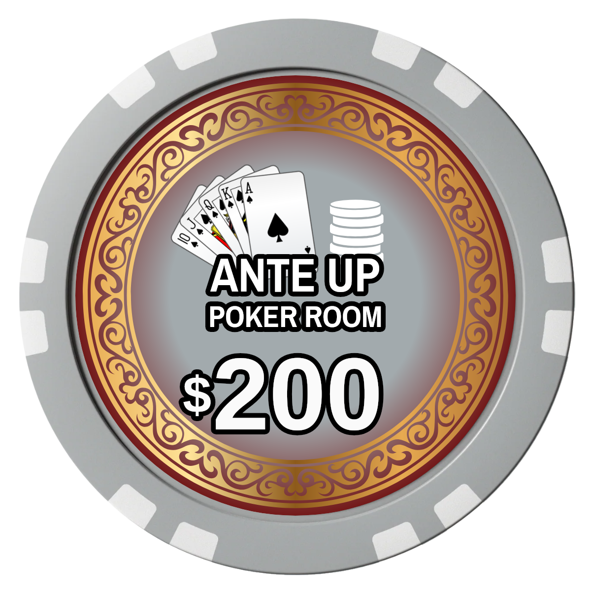 Ante Up Poker Room Composite Poker Chips - Gray / Double Stripe - Front