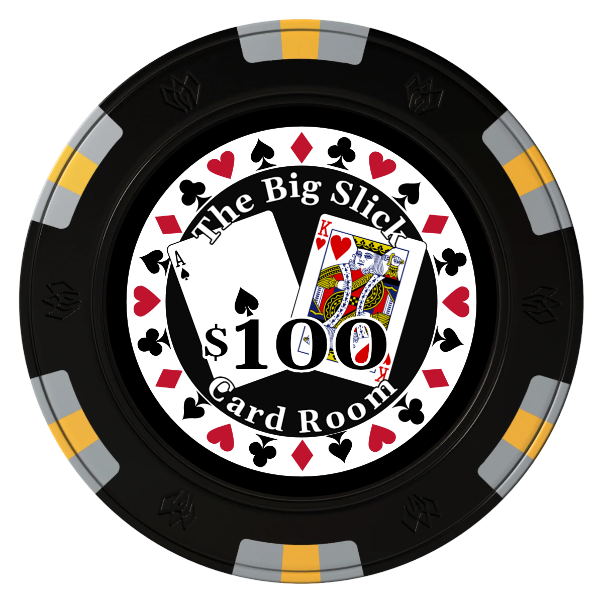 AK Big Slick Clay Poker Chips - Black / 6 Spot Gem / 40mm - Front