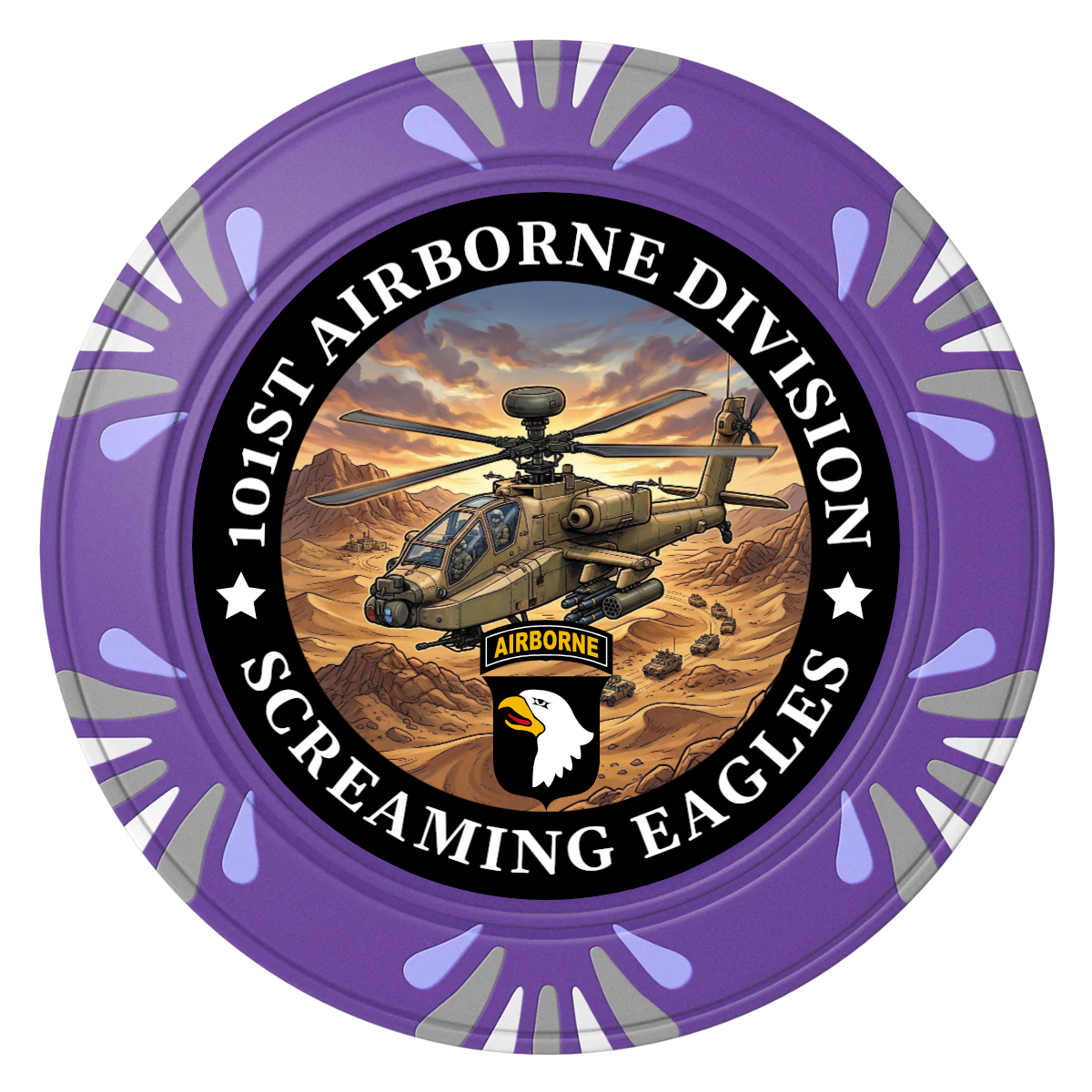 Army Airborne Clay Poker Chips - Purple / Macau / 40mm - Front