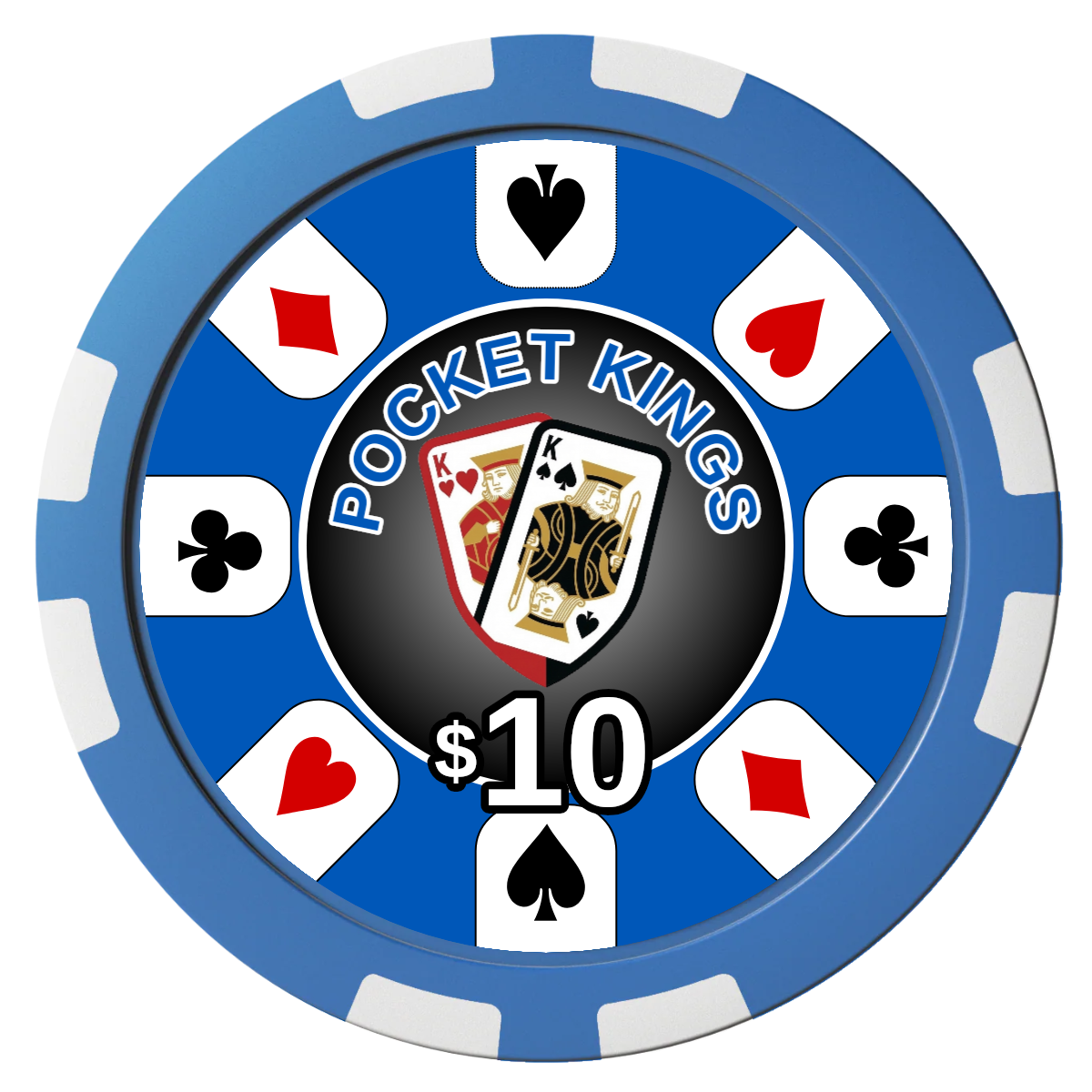 Pocket Kings Composite Poker Chips - Blue / 8 Stripe - Front