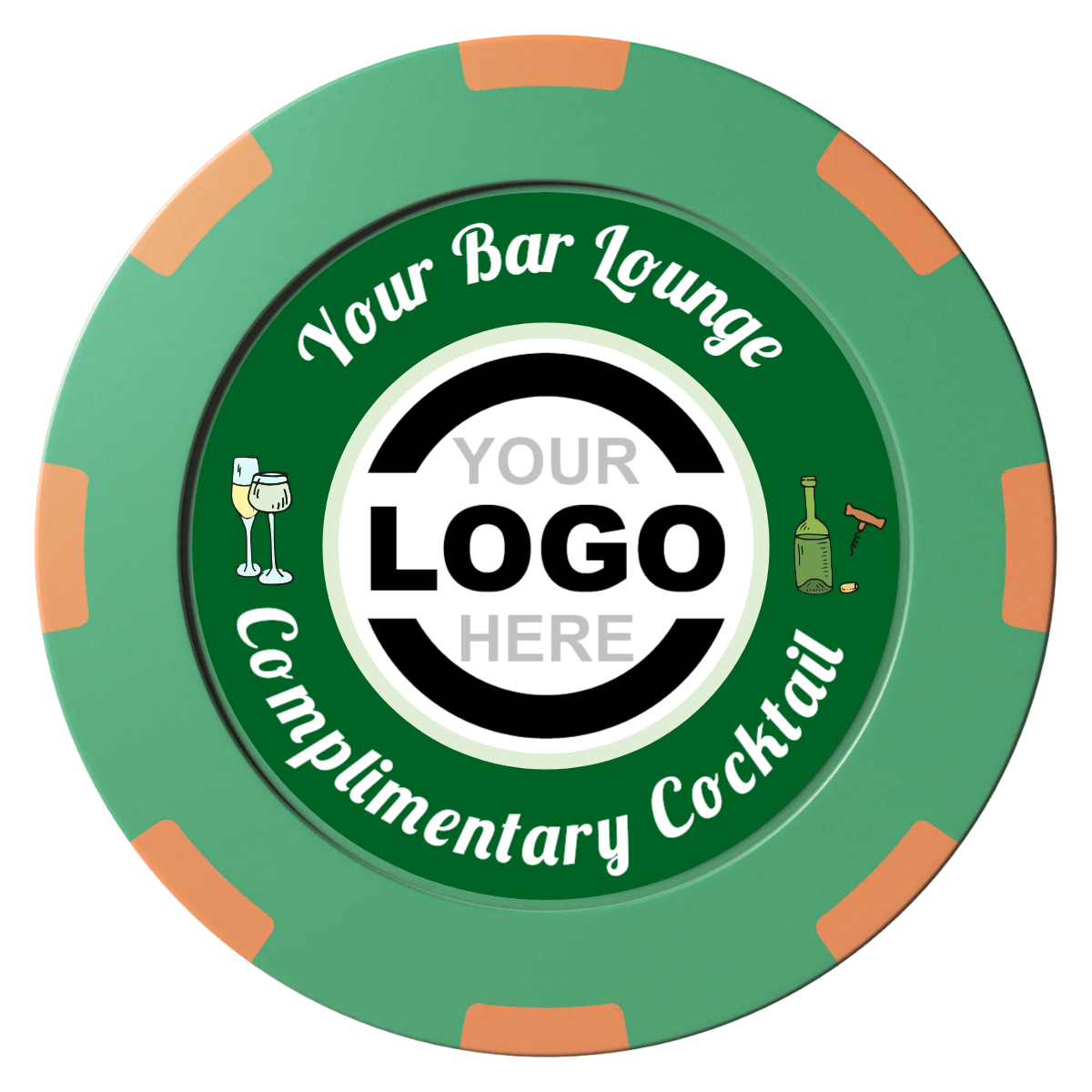 Fancy Drink Clay Poker Chips - Green / 8 Spot (2 Tone) / 40mm - Back