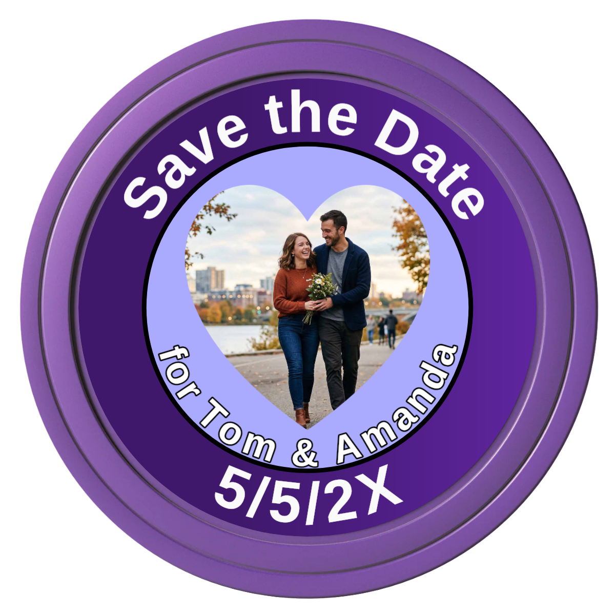 Save the Date #01 Composite Poker Chips - Purple / Solid - Front