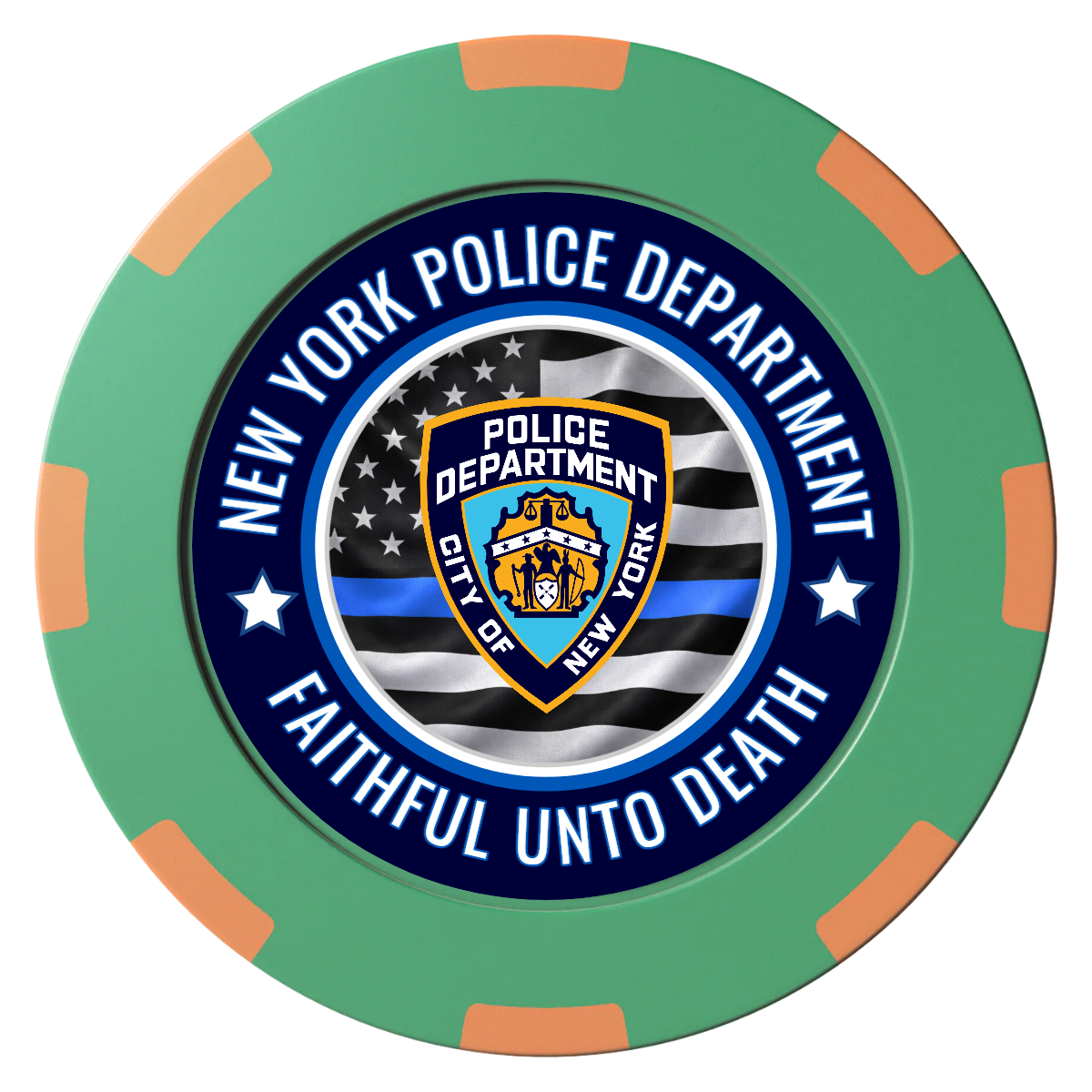 NYPD Safe and Fair Clay Poker Chips - Green / 8 Spot (2 Tone) / 40mm - Front