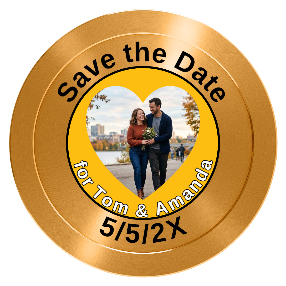 Save the Date #01 Aluminum Poker Chips - Gold - Front