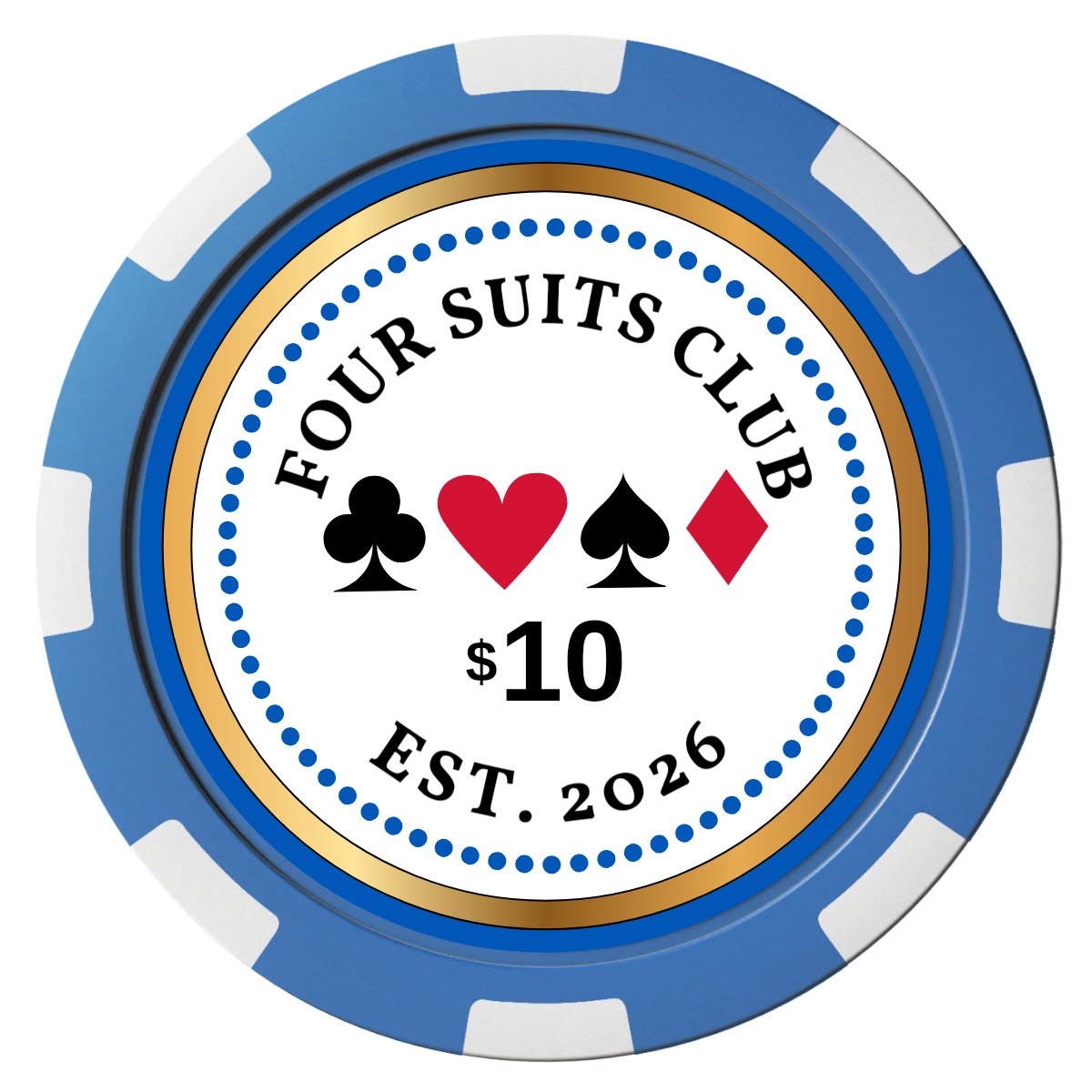 Fours Suits Club Composite Poker Chips - Blue / 8 Spot - Front