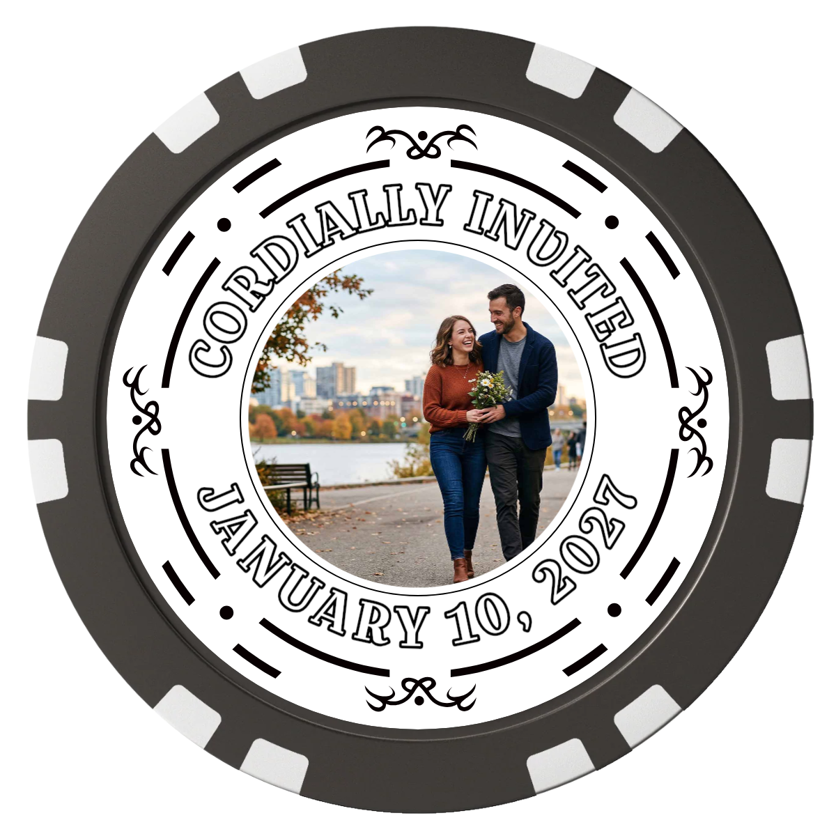 Save the Date Element Composite Poker Chips - Black / Double Stripe - Front