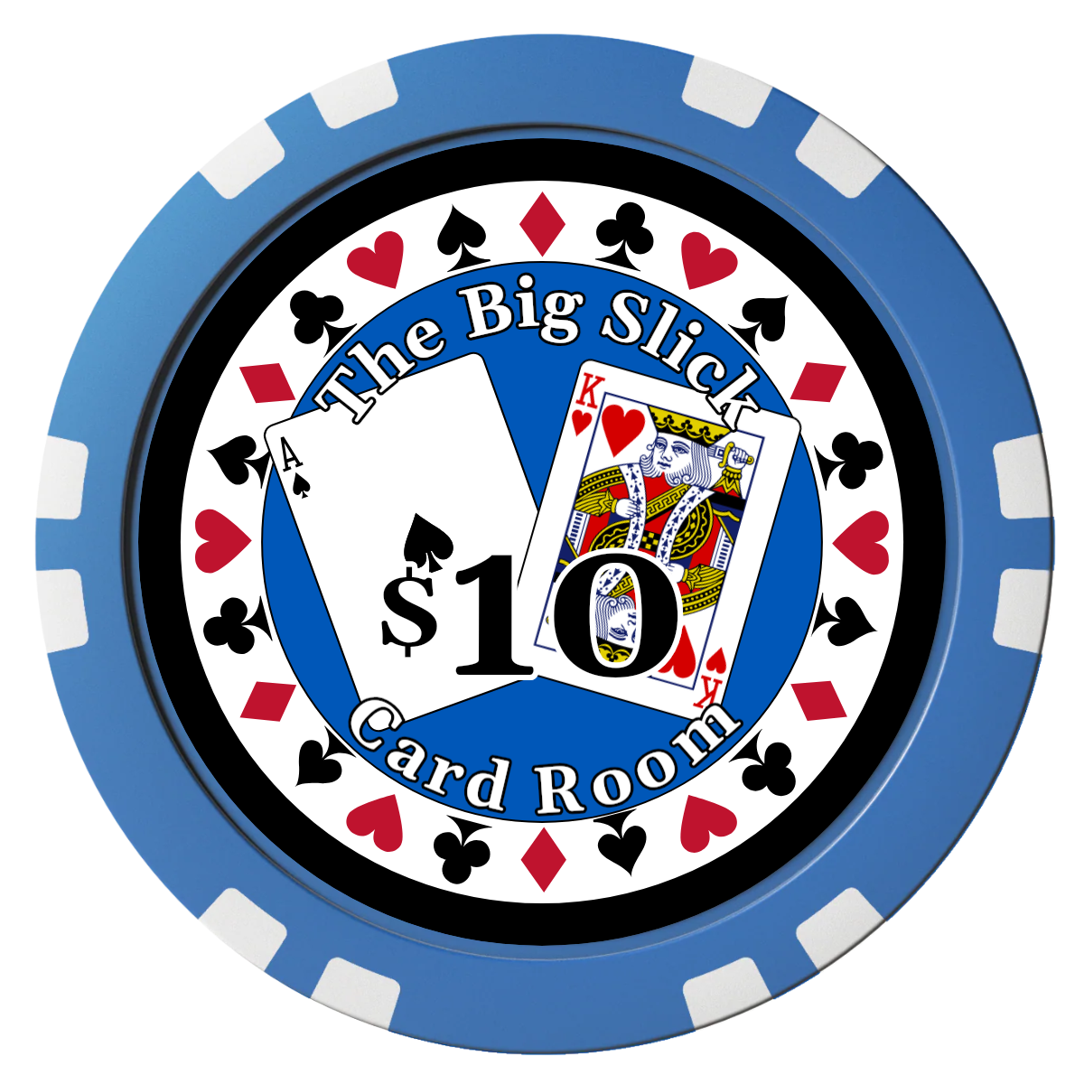 AK Big Slick Composite Poker Chips - Blue / Double Stripe - Front