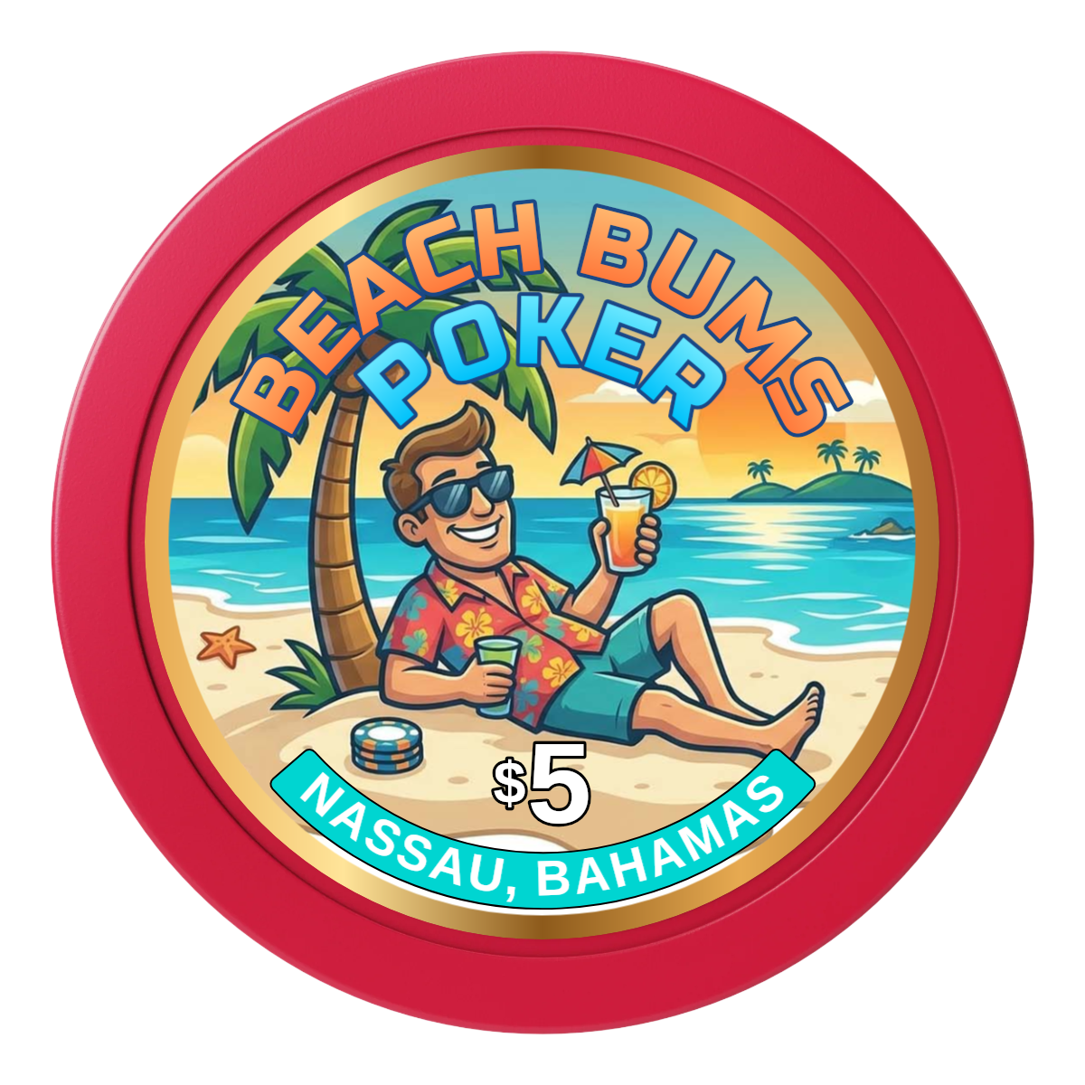 Sandy's Casino 2" Oversized Poker Chips - Red - Back