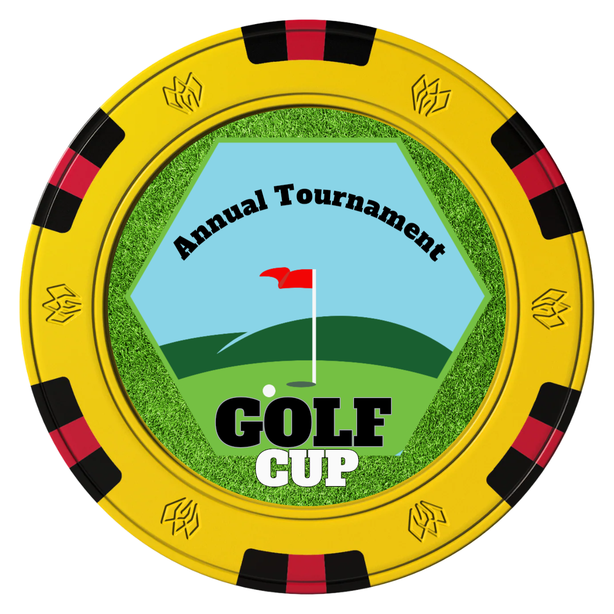 Golf Cup Clay Poker Chips - Yellow / 6 Spot Gem / 43mm - Front