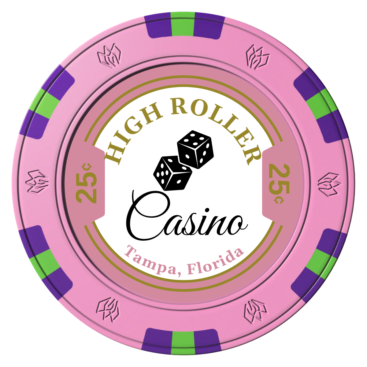 High Roller Casino Clay Poker Chips - Pink / 6 Spot Gem / 40mm - Front