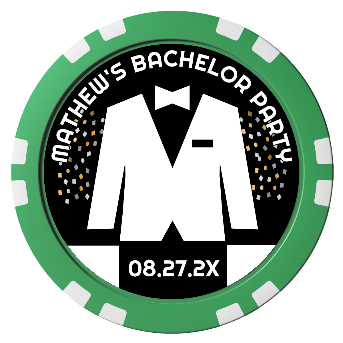 Bachelor No More Bowtie Composite Poker Chips - Green / Double Stripe - Front