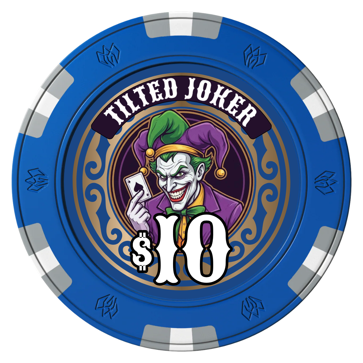 Tilted Joker Clay Poker Chips - Blue / 6 Spot Gem / 40mm - Front