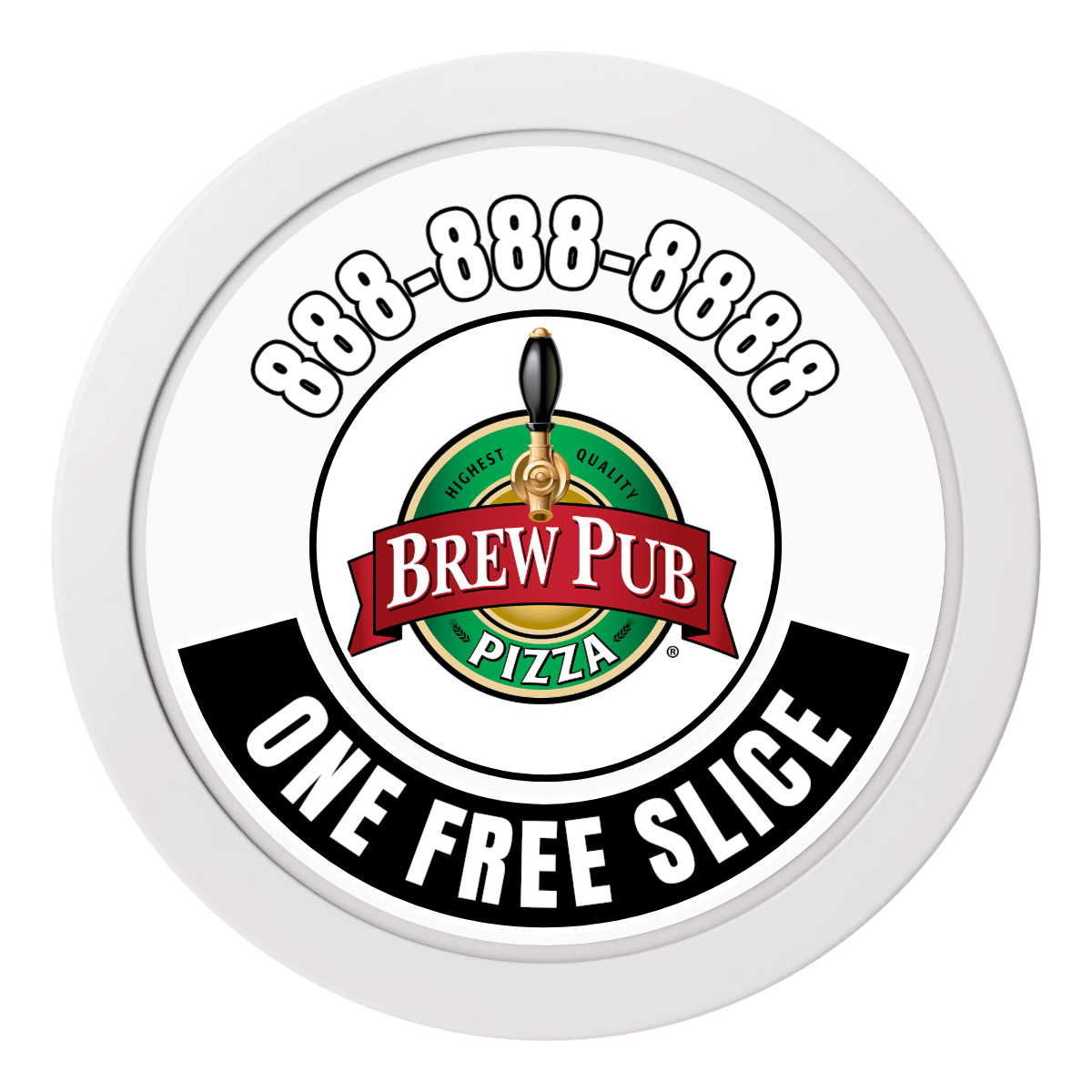 Brew Pub or Pizzeria with Logo 2" Oversized Poker Chip - Custom Dealer Button & Card Protector - White - Front