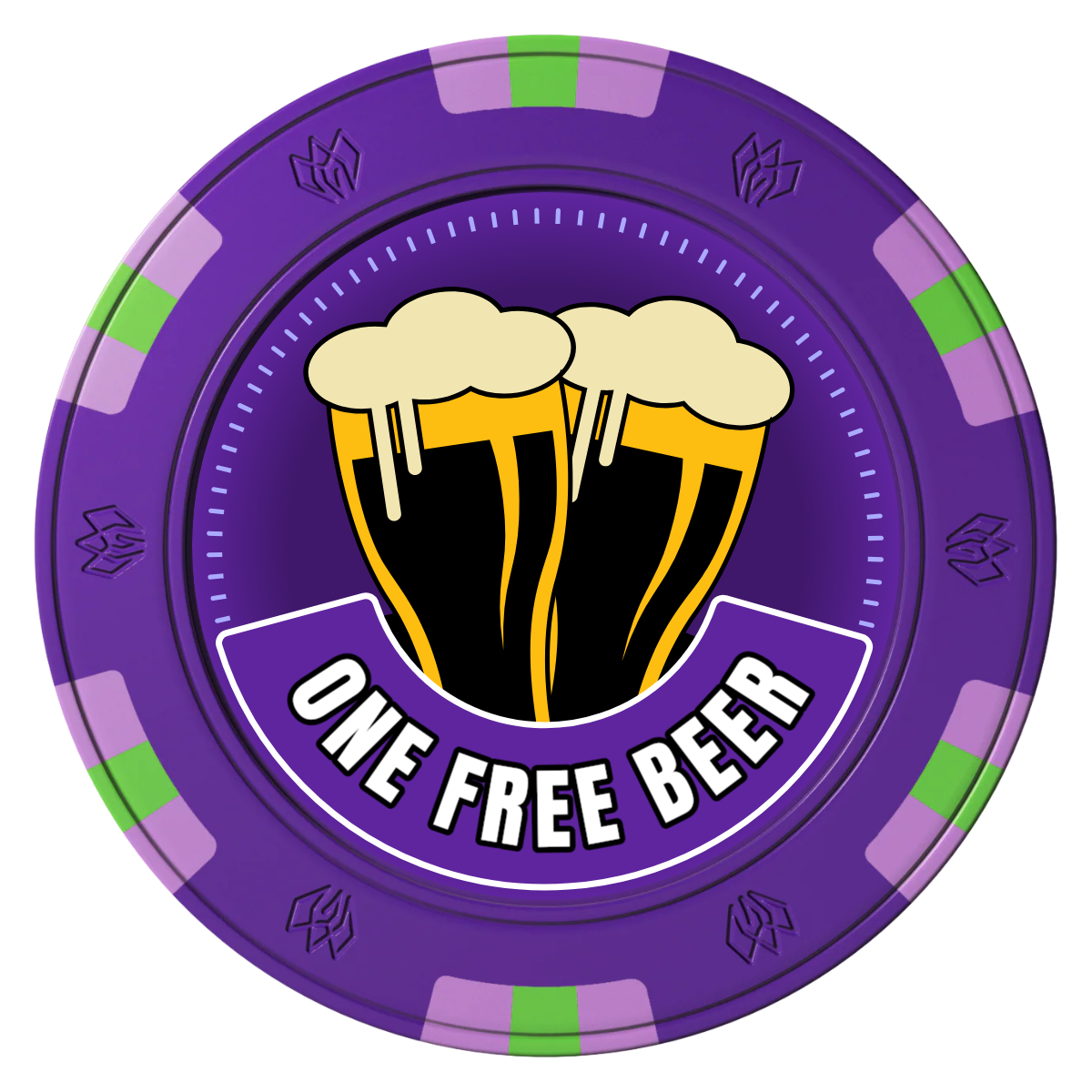 Double Pint 2 Clay Poker Chips - Purple / 6 Spot Gem / 43mm - Front