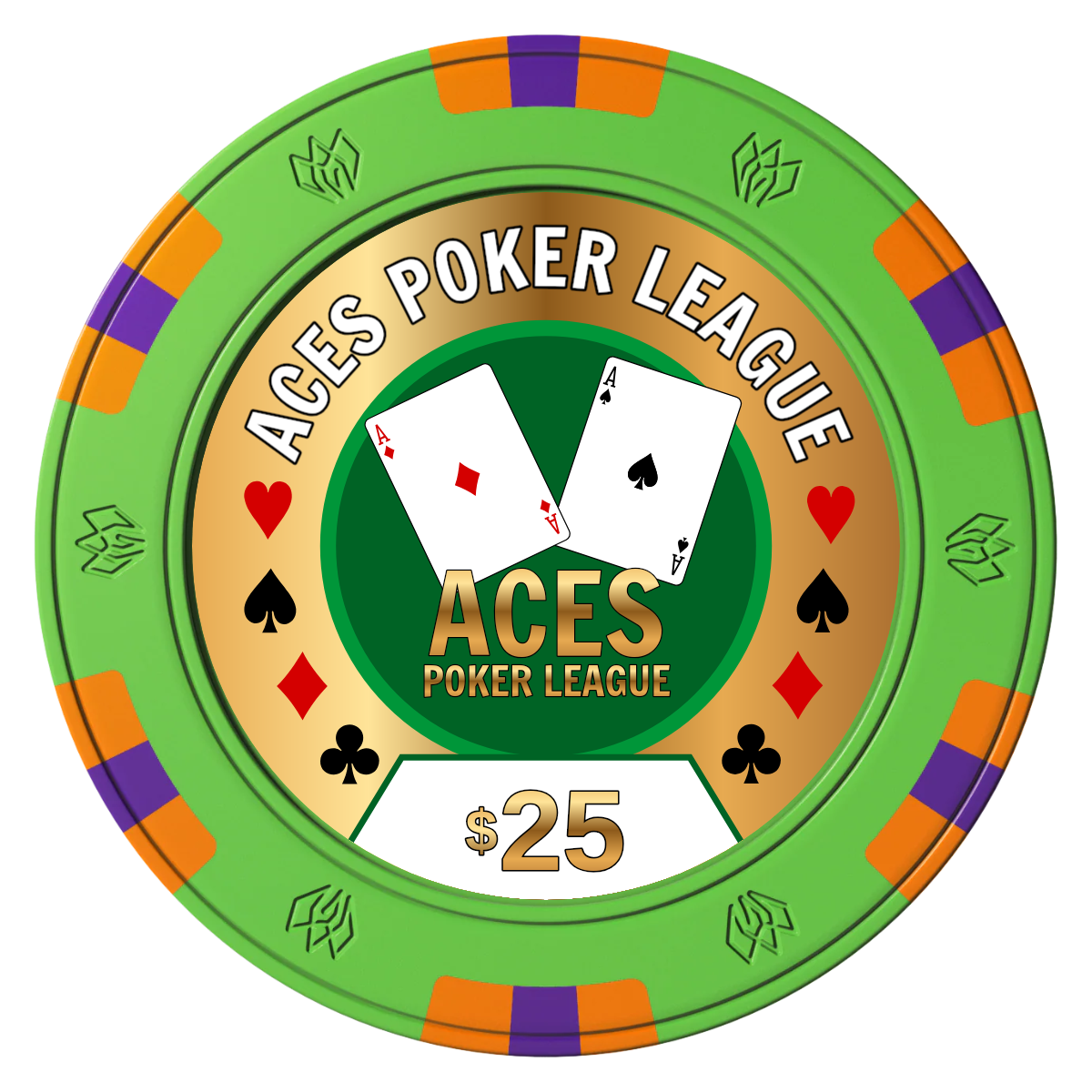 Aces Poker League Clay Poker Chips - Green / 6 Spot Gem / 40mm - Front
