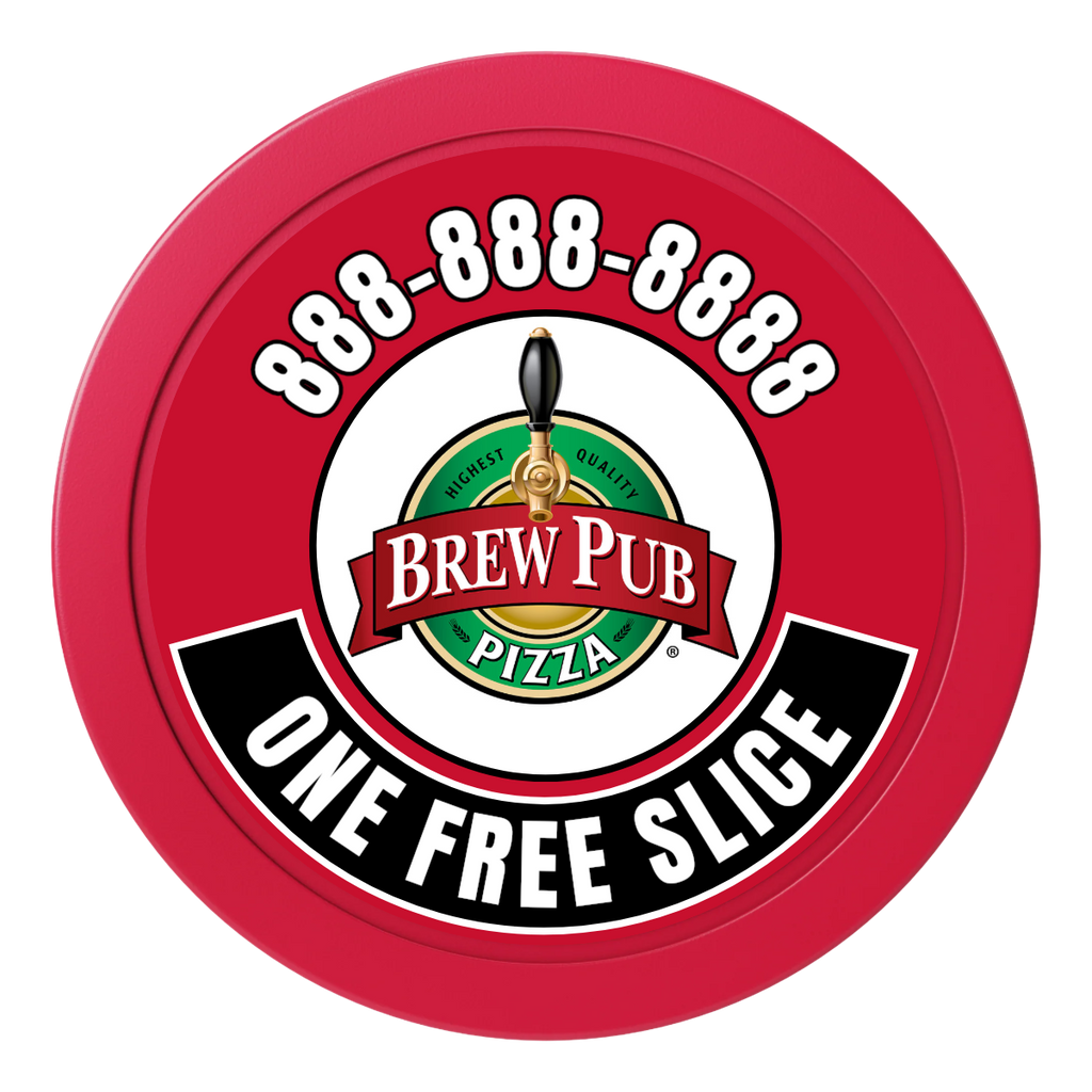 Brew Pub or Pizzeria with Logo 2" Oversized Poker Chip - Custom Dealer Button & Card Protector - Red - Front