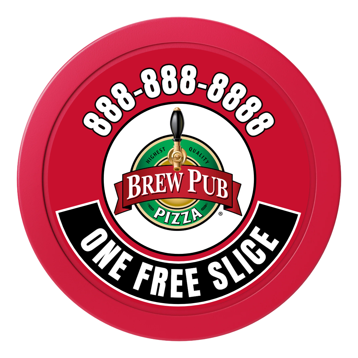 Brew Pub or Pizzeria with Logo 2" Oversized Poker Chip - Custom Dealer Button & Card Protector - Red - Front