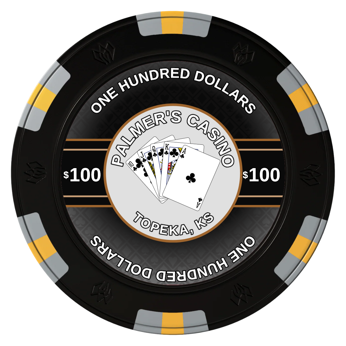 Palmer's Casino Clay Poker Chips - Black / 6 Spot Gem / 40mm - Front