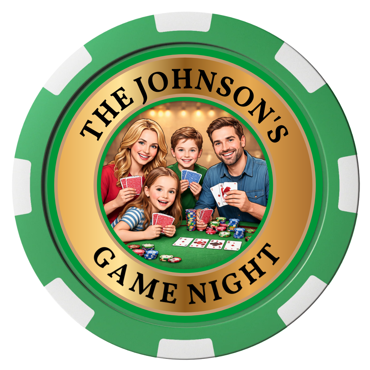 Family Game Night Composite Poker Chips - Green / 8 Spot - Front