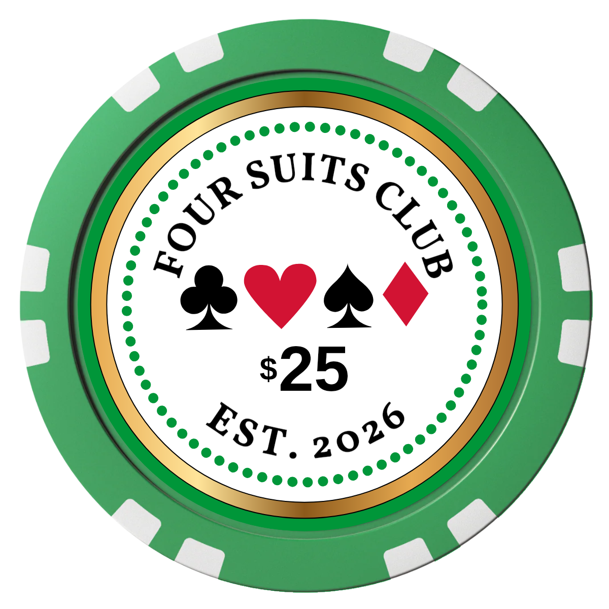 Fours Suits Club Composite Poker Chips - Green / Double Stripe - Front