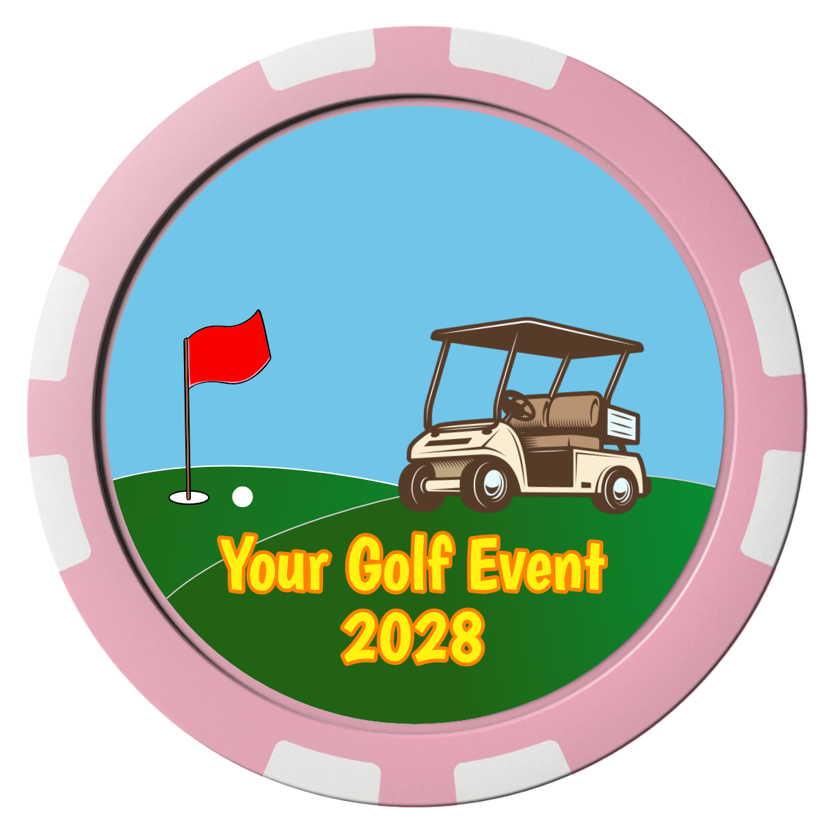 Going Golfing Today Composite Poker Chips - Pink / 8 Stripe - Front