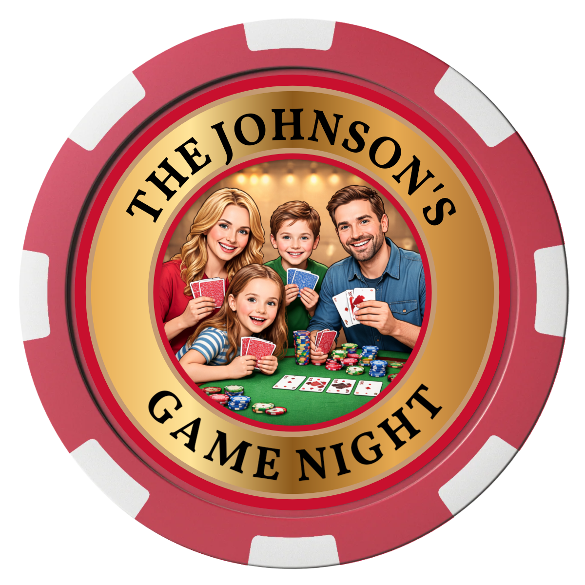 Family Game Night Composite Poker Chips - Red / 8 Spot - Front