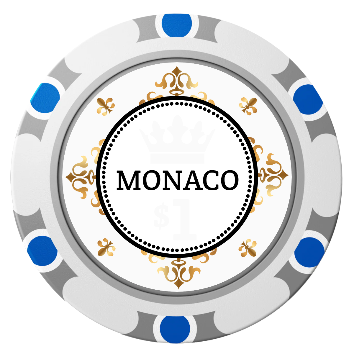 Monaco #001 Clay Poker Chips - White / Monte Carlo / 40mm - Front