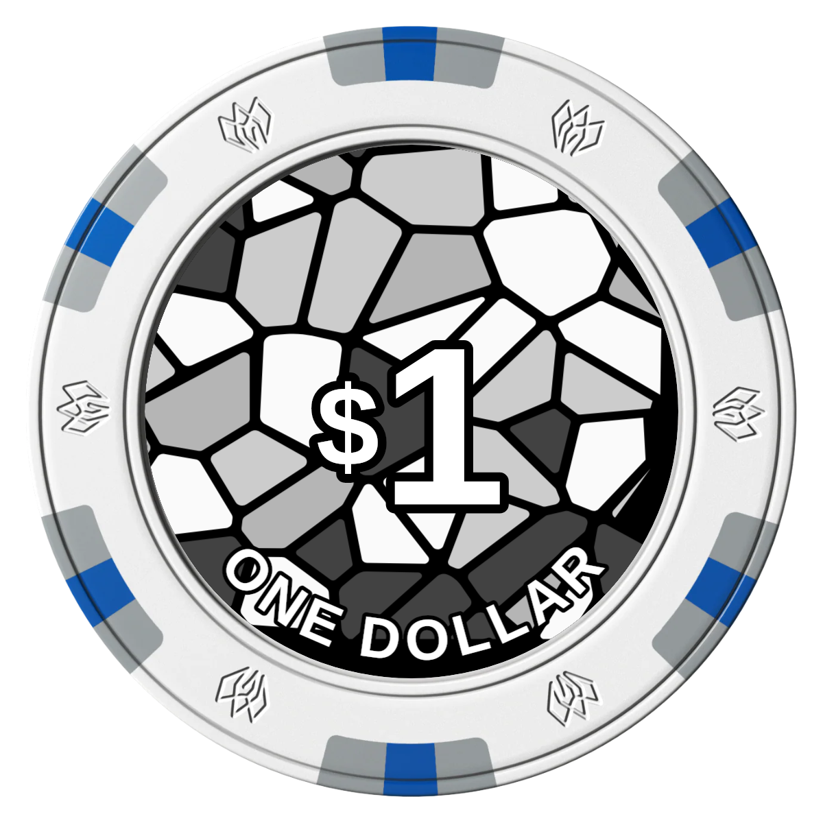 Stained Glass Clay Poker Chips - White / 6 Spot Gem / 40mm - Front