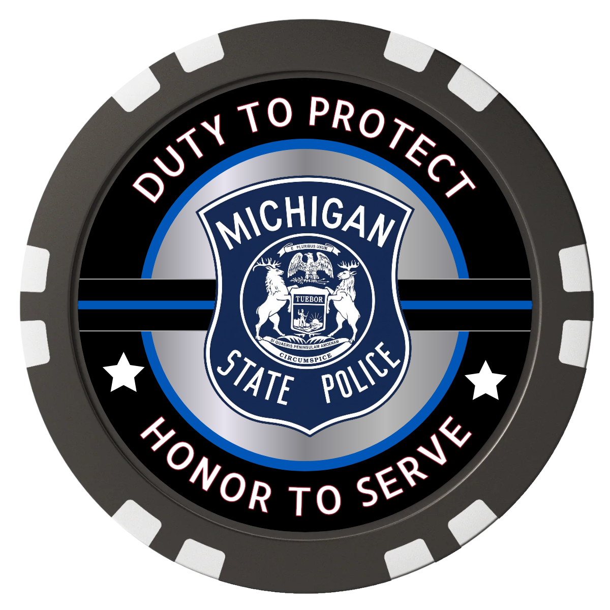 Police Department #01 Composite Poker Chips - Black / Double Stripe - Back