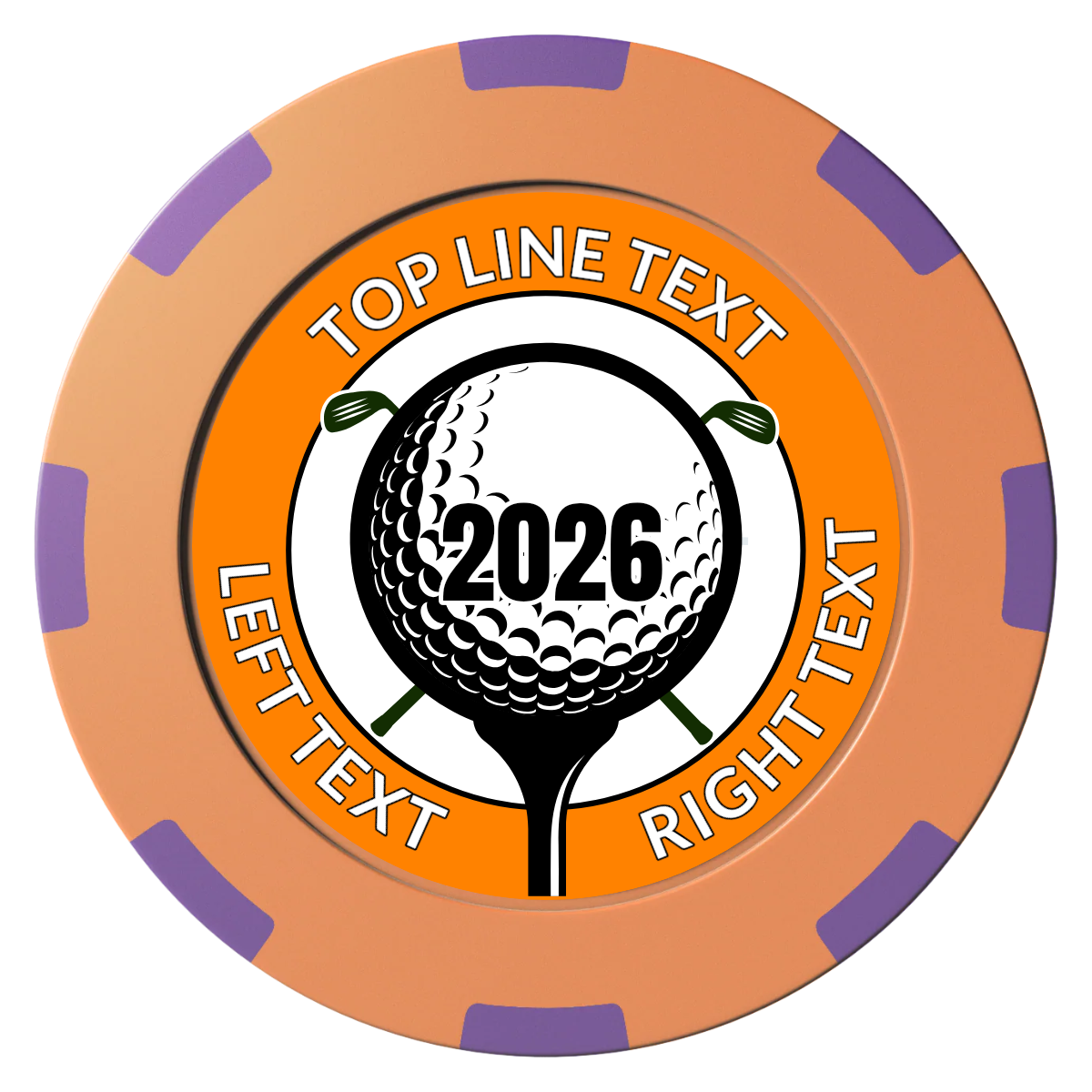 Tee it up Clay Poker Chips - Orange / 8 Spot (2 Tone) / 40mm - Front