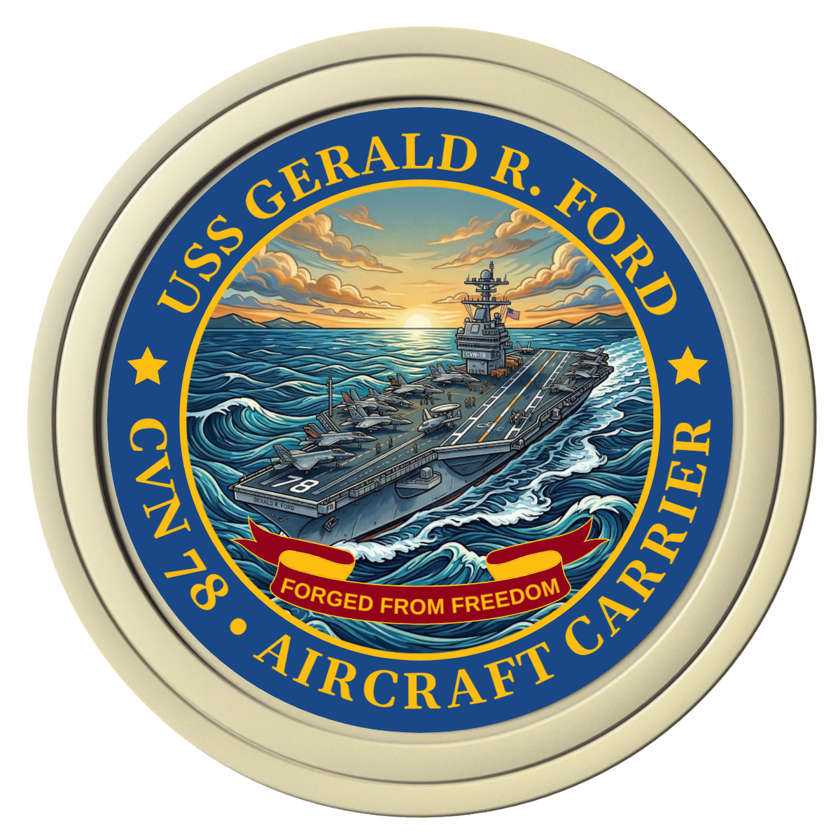Navy USS Gerald Ford Composite Poker Chips - Ivory / Solid - Front