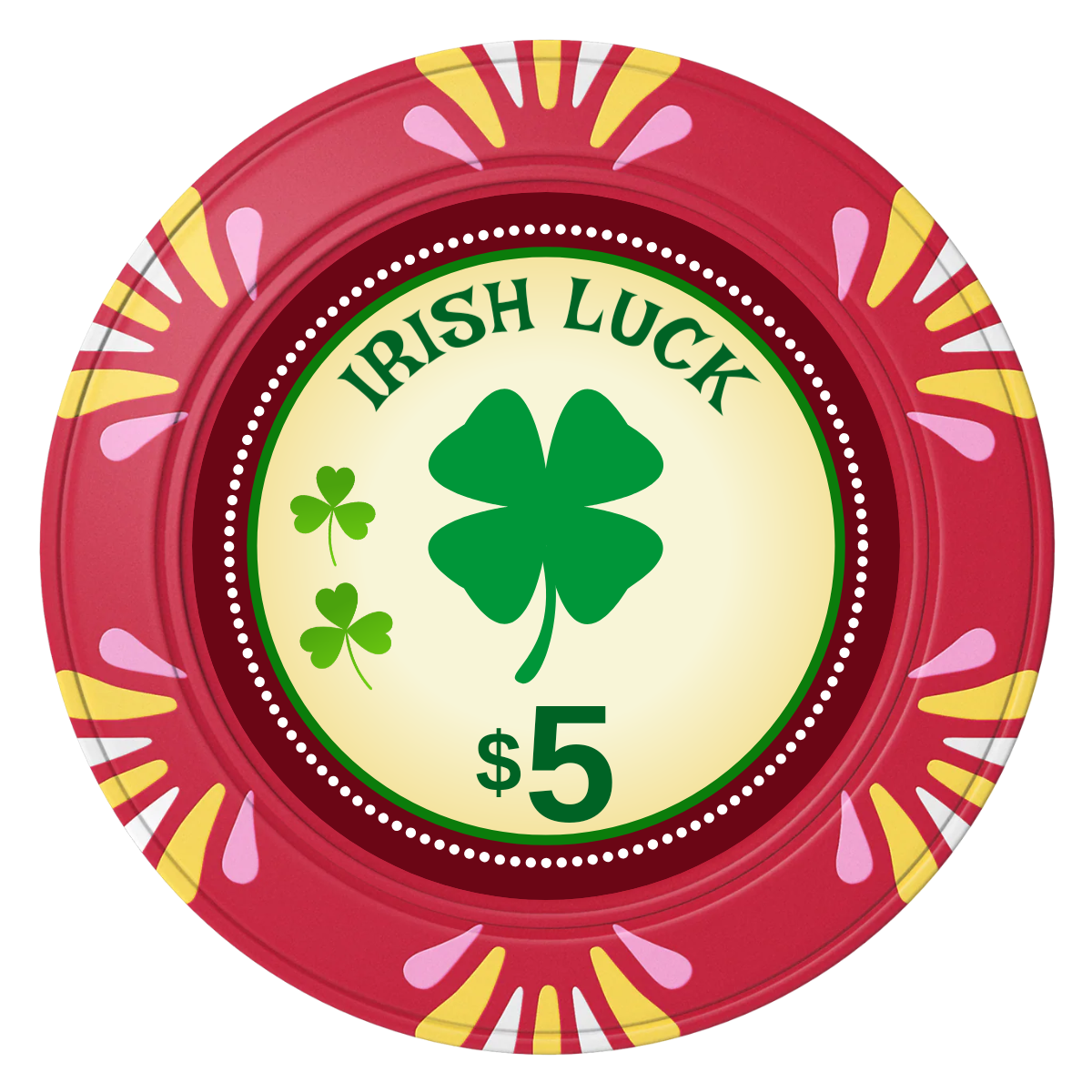 Irish Luck Clay Poker Chips - Red / Macau / 40mm - Front