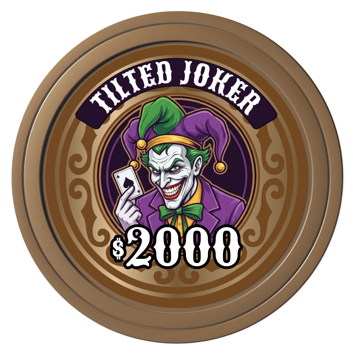 Tilted Joker Composite Poker Chips - Brown / Solid - Front
