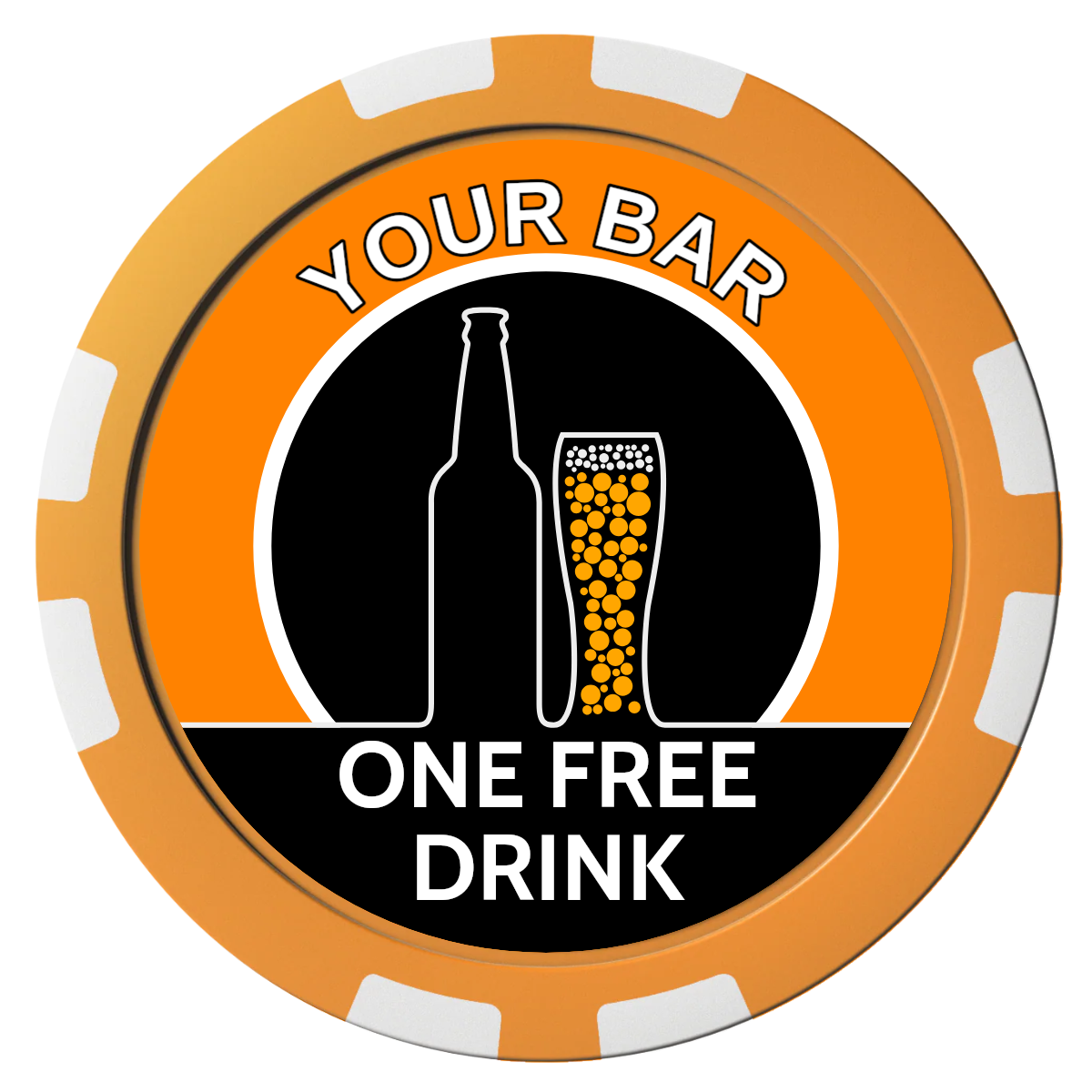 Beer and Glass Composite Poker Chips - Orange / 8 Stripe - Front