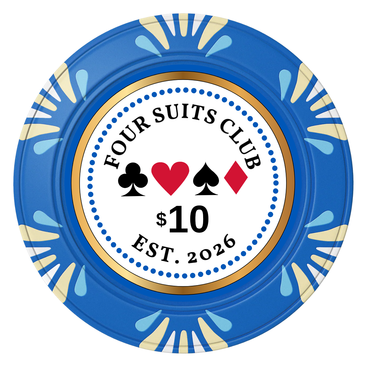 Fours Suits Club Clay Poker Chips - Blue / Macau / 40mm - Front