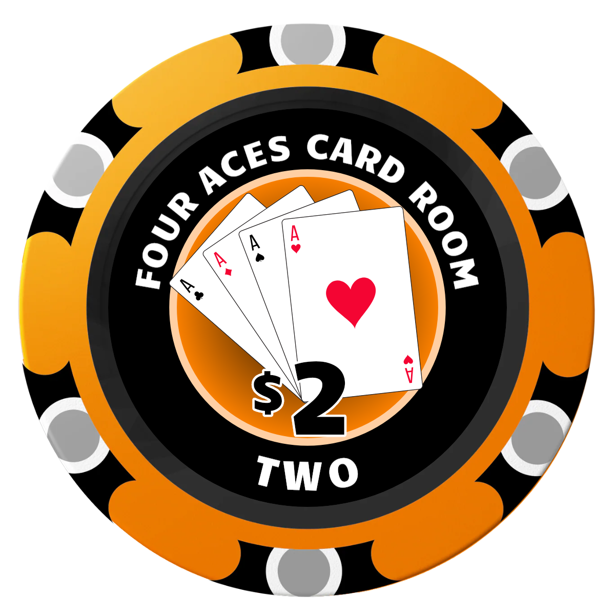 4 Aces Poker Room Clay Poker Chips - Orange / Monte Carlo / 40mm - Front