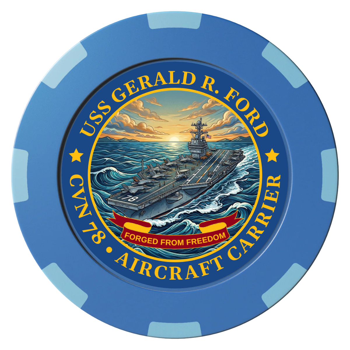 Navy USS Gerald Ford Clay Poker Chips - Blue / 8 Spot (2 Tone) / 40mm - Front