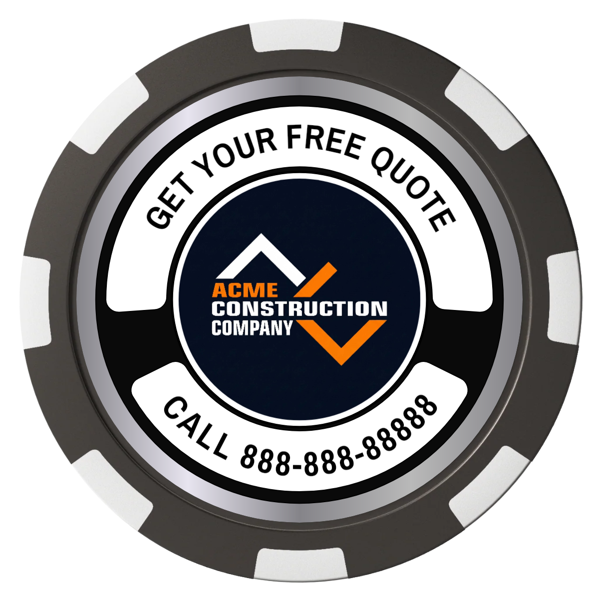 Acme Construction Composite Poker Chips - Black / 8 Spot - Back