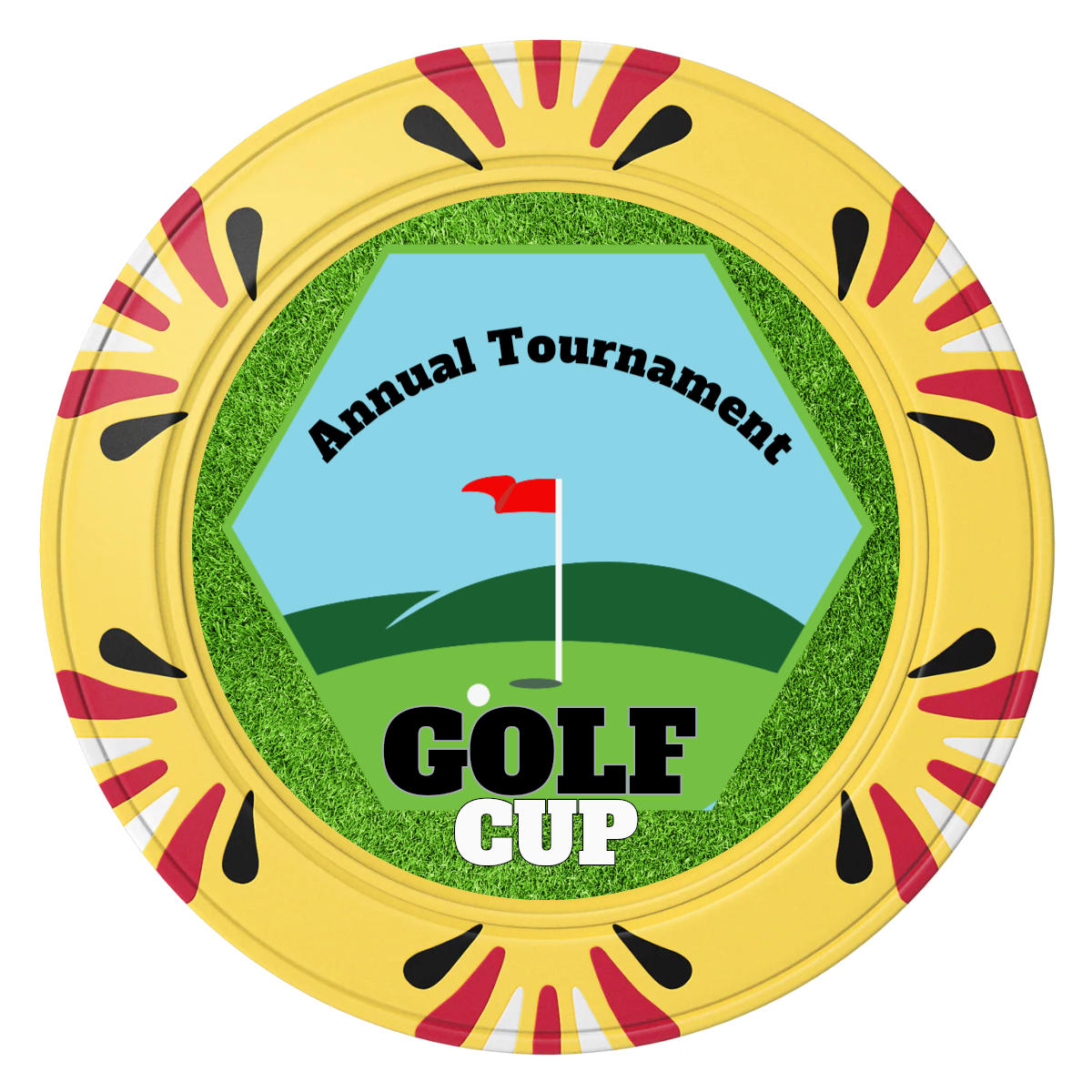 Golf Cup Clay Poker Chips - Yellow / Macau / 40mm - Front