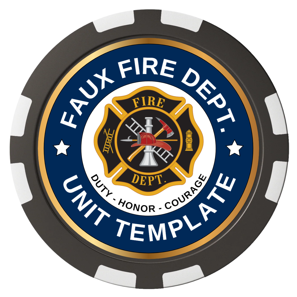 Faux Fire Dept. #01 Composite Poker Chips - Black / 8 Stripe - Front