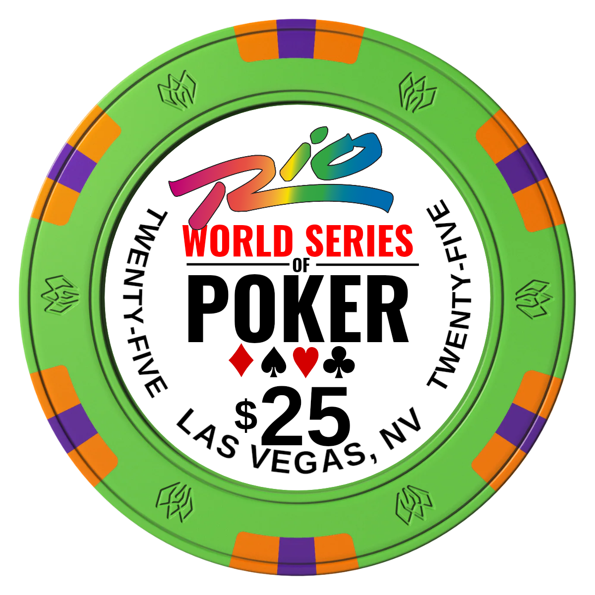 WSOP Clay Poker Chips - Green / 6 Spot Gem / 43mm - Front