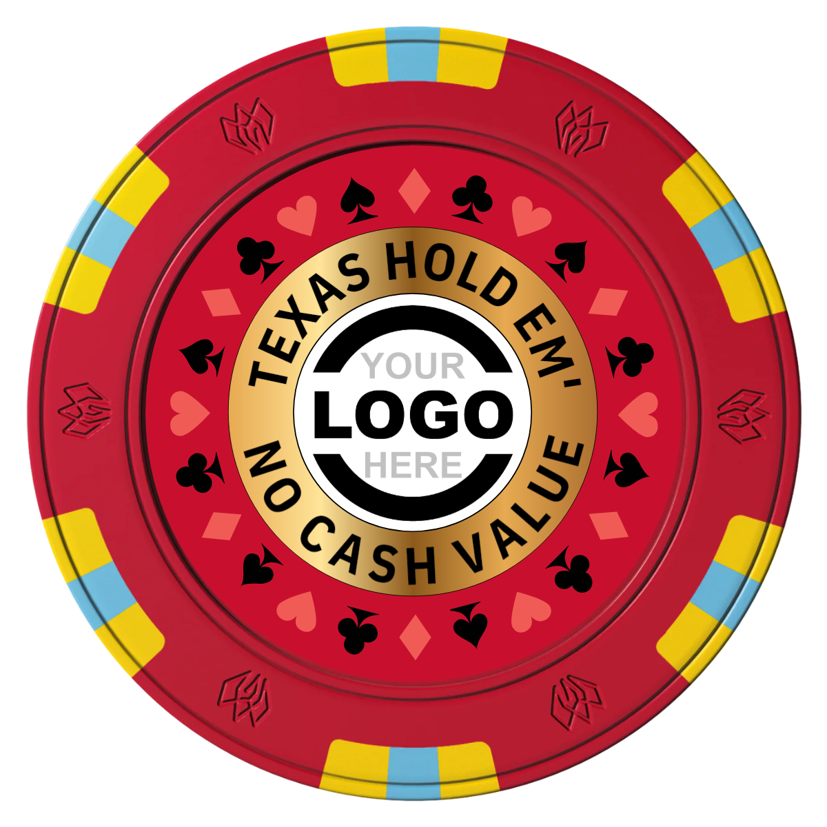 Texas Hold Em' Clay Poker Chips - Red / 6 Spot Gem / 43mm - Front
