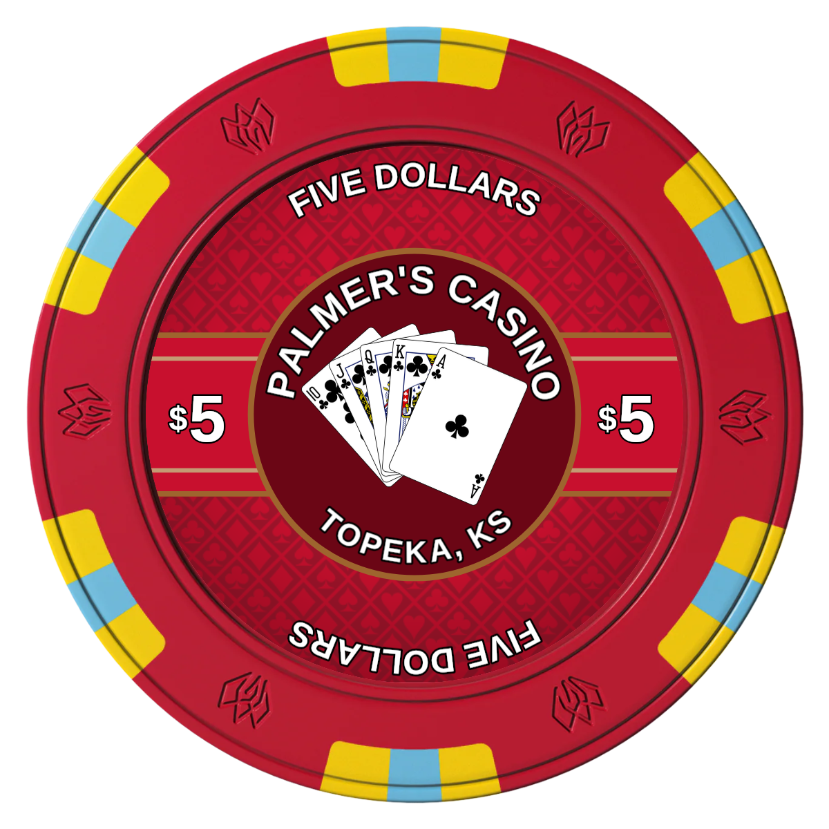 Palmer's Casino Clay Poker Chips - Red / 6 Spot Gem / 43mm - Front