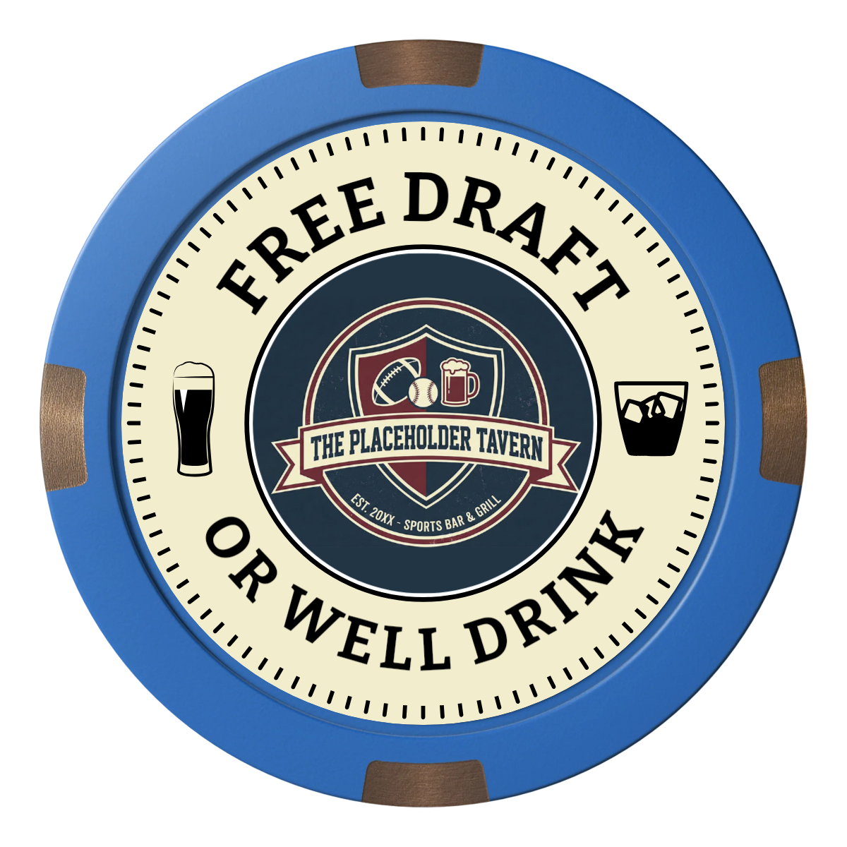 Beer Shop Composite & Metal Hybrid Poker Chips - Blue - Back