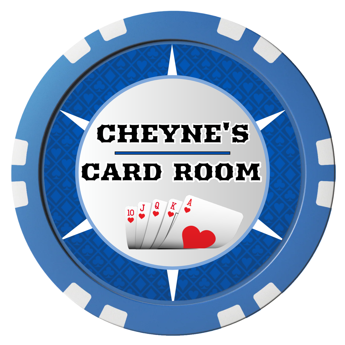 Cheyne's Card Room Composite Poker Chips - Blue / Double Stripe - Front