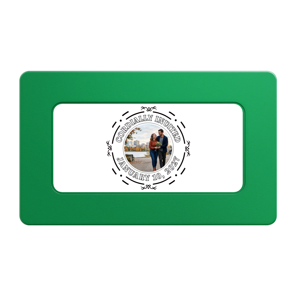 Save the Date Element Rectangular Poker Chip Plaques - Green - Front