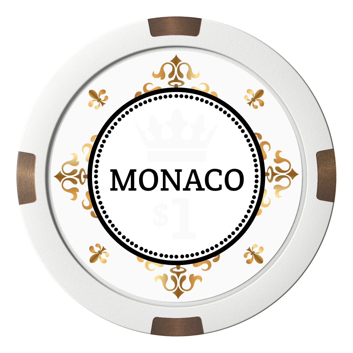 Monaco #001 Composite & Metal Hybrid Poker Chips - White - Front