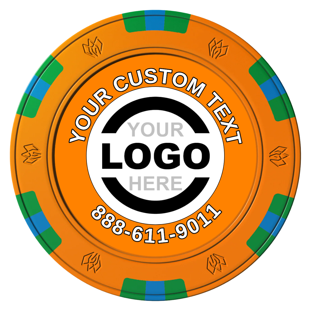 Branded Logo Clay Poker Chips - Orange / 6 Spot Gem / 43mm - Front