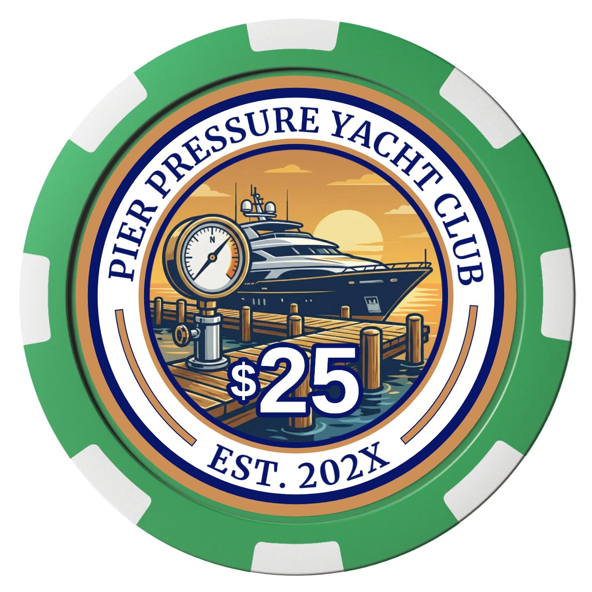 Anchor Down Card Room Composite Poker Chips - Green / 8 Spot - Front