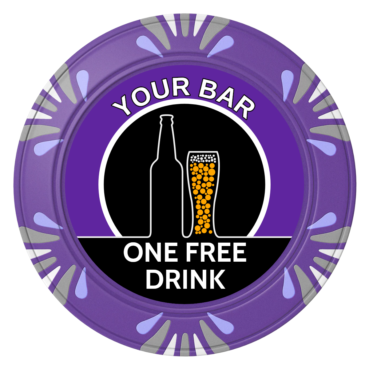 Beer and Glass Clay Poker Chips - Purple / Macau / 40mm - Front